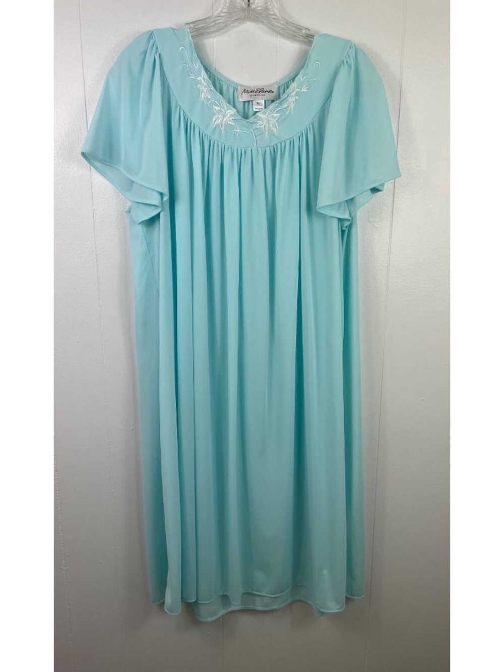 Miss Elaine Classics Aqua Flutter Sleeve Nylon Nightgown XL